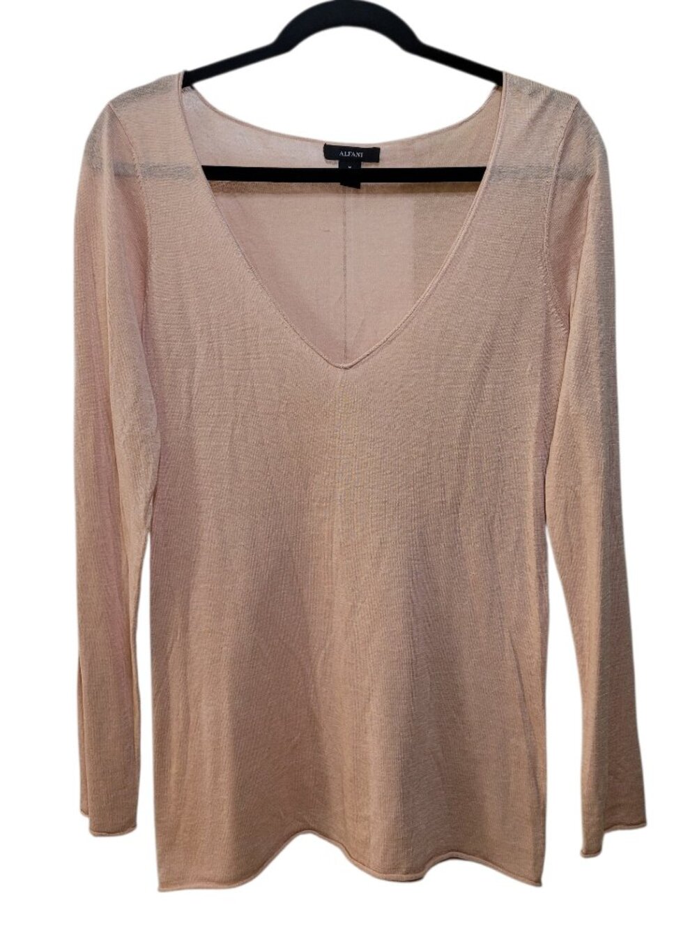 Alfani Silk Linen Blend V Neck Tunic Top Sweater Blush Pink Knit Womens Medium